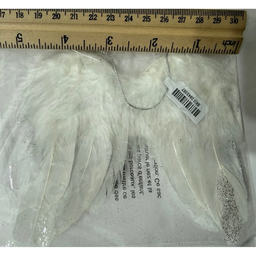 Pier 1 Imports White Feather Angel Wing Christmas Ornaments Glitter Set of 4